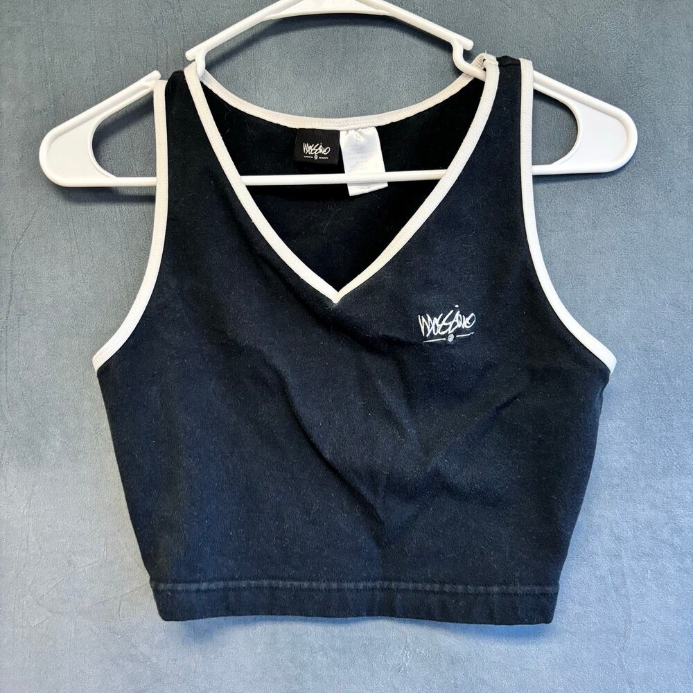 Vintage Mossimo Black White Trim V-Neck Crop Tank Top Y2K Women’s
